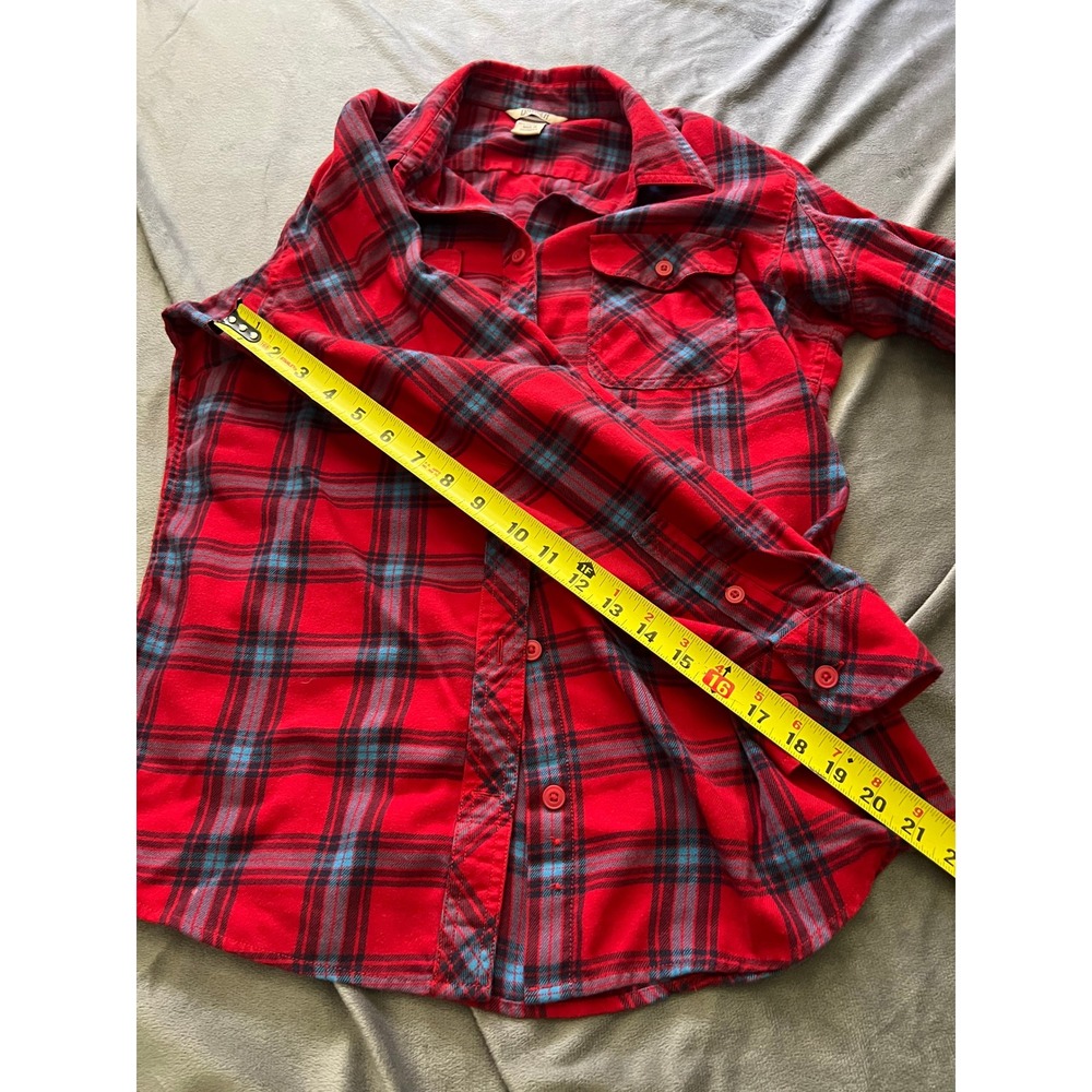 Duluth Trading Co Womens Red‎ Blue Plaid Flannel  Shirt Roll Tab Sleeve M - Picture 7 of 9